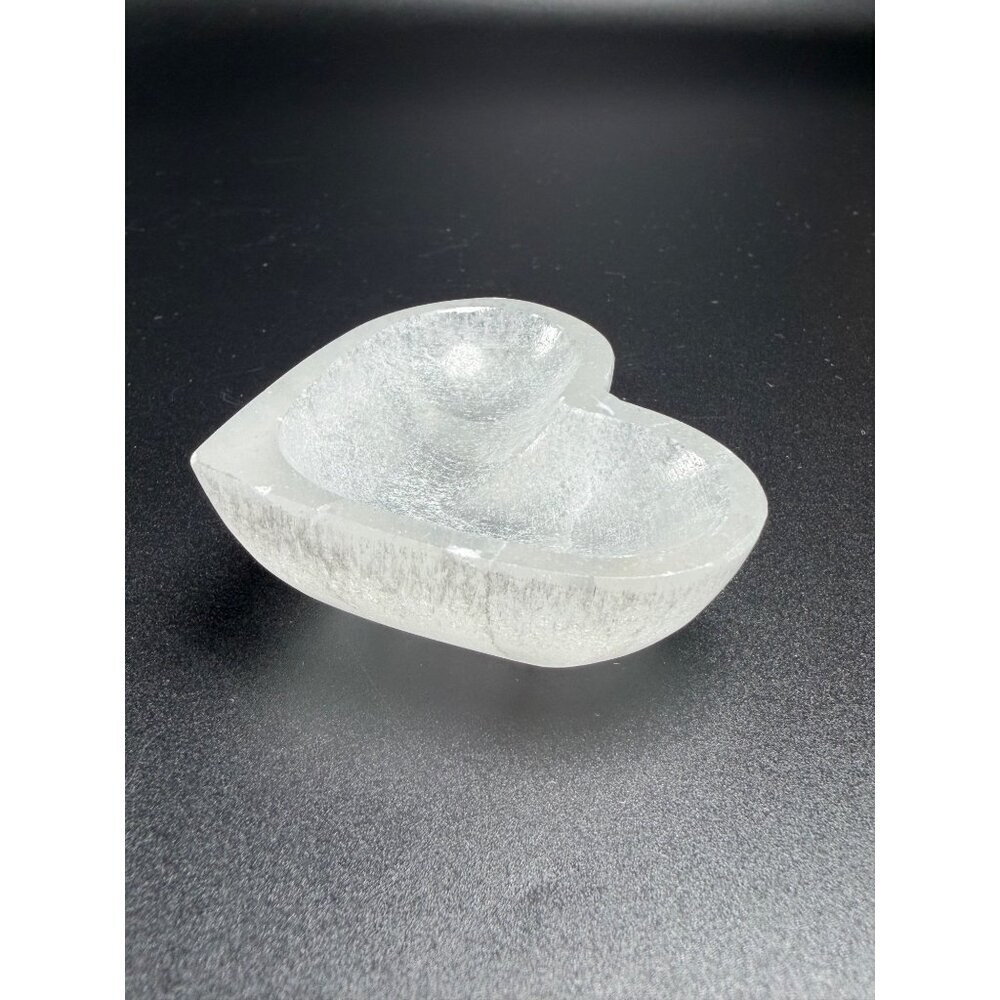 Natural Selenite Heart Charing Bowl Stone Healing Crystal Cleansing 2" 2.8oz - Picture 5 of 10